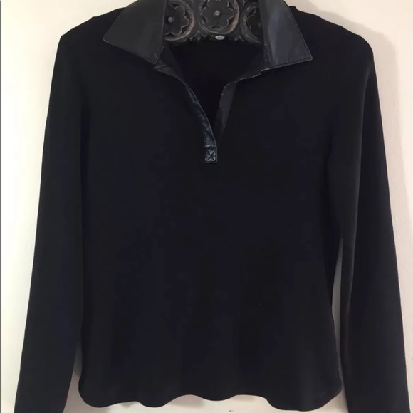 Geoffrey Beene Women Sweater Leather Collar Black Medium Silk Blend - Picture 1 of 10